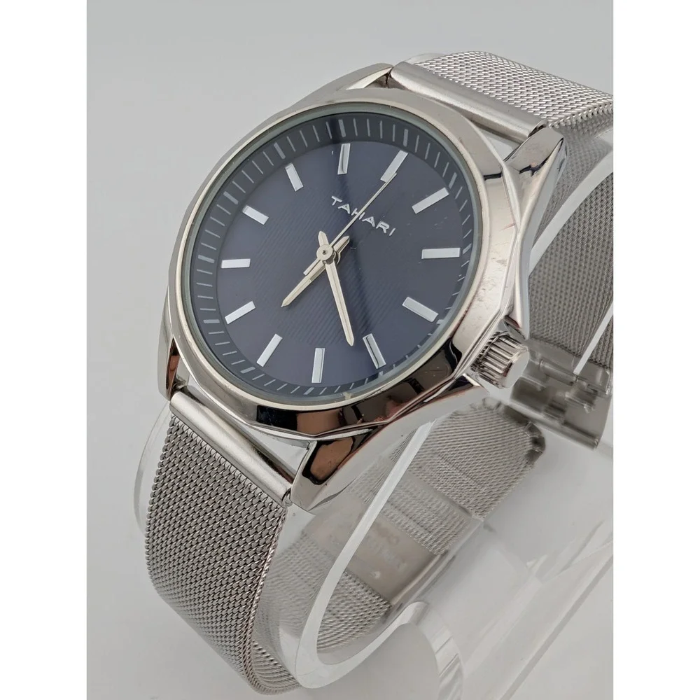 Tahari Watch Women 33mm Case Blue Dial Mesh Metal Adjustable Band- New Battery